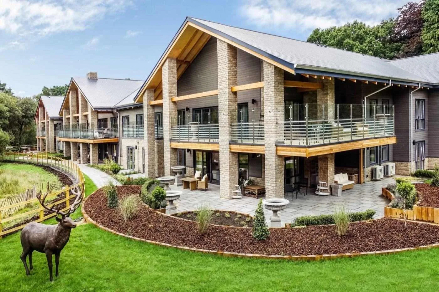 The exterior of Kings Lodge, Camberley, set among Surrey pinewoods
