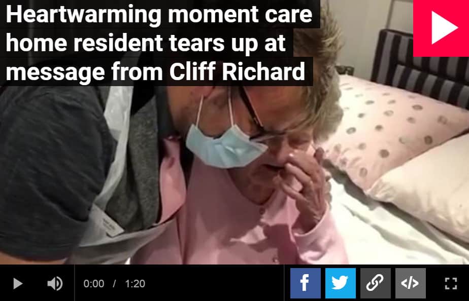 Care Home Resident 89, in tears after special personalised video message from Sir Cliff Richard